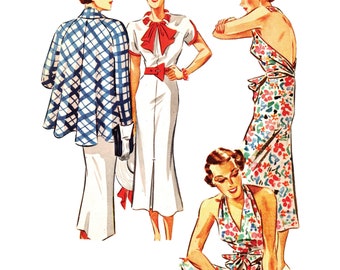 PDF - Vintage 1930s Sewing Pattern, Women’s Swing-Back Coat & Sundress- Bust: 36” (91.5cm) - Download