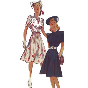 Vintage-Schnittmuster aus den 1940er Jahren: So-Easy Two Frocks, Teekleid mit kurzen Ärmeln – Brustumfang 34 Zoll (86,4 cm)