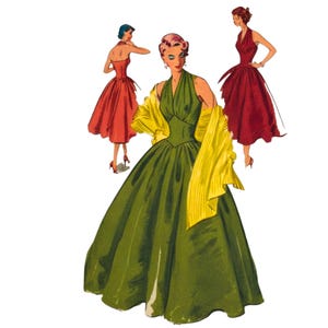Vintage 1950&#39;s Sewing Pattern:  Marilyn Monroe Halter Neck, Ball, Evening Gown - Bust 34” (86.4cm)