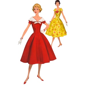 PDF - 1950s Sailor Dress Pattern: Detachable Collar, Bow - Bust 38&quot;(96.5cm) - Download