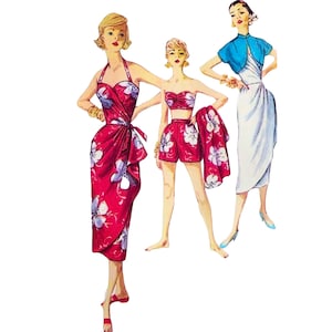 PDF - Vintage 1950s Pattern – Sarong Dress, Jacket, Bra & Shorts -  Bust 36” (91.4cm) - Download