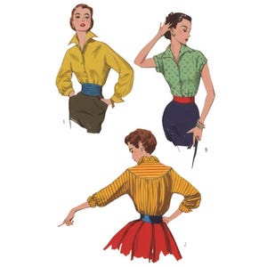 Vintage 1950&#39;s Sewing Pattern Stylish  &#39;Arietta&#39; Blouse Pin Up Rockabilly - Bust 30&quot; (76.2cm)