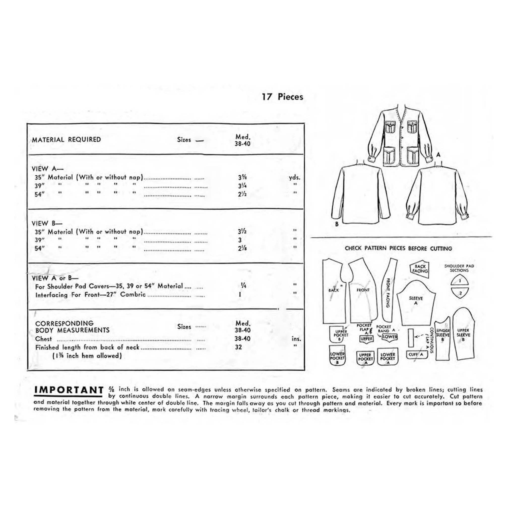Vintage 1940's Sewing Pattern Men's Sports Jacket Etsy