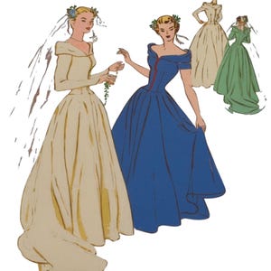 Vestido de novia de princesa Beatriz con cola, Regal, de los años 40, vintage - Busto: 34 &quot;/ 86,5 cm