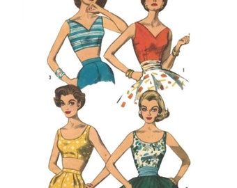 PDF- Naaipatroon jaren 50 cropped top en bh: rockabilly-stijl, buste: 36"(91,5 cm) - download