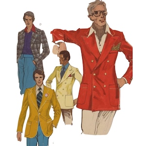 PDF - Vintage 1970s Pattern, Men&#39;s Double Breasted Blazer - Chest: 44” (111.8 cm) - Download