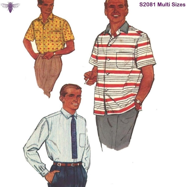 Men’s Vintage Reproduction Sewing Patterns     PDF - Vintage 1950s Sewing Pattern: Mens Sports Shirt with Yoke & Pocket - Chest 38 (97cm) - 40