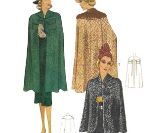 PDF - Vintage 1930s Pattern – Cape Coat - 3 Styles - Instantly Print at Home