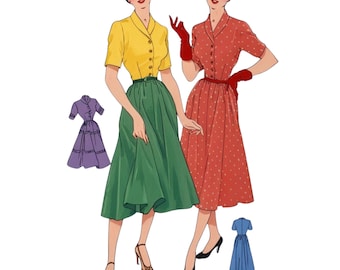 PDF - Vintage 1940&#39;s Sewing Pattern: Two Pretty Tea Dresses - Bust 36&quot; (91.4cm) - Instantly Print at Home