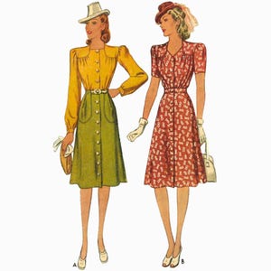 PDF - 1940s Two-Piece Sewing Pattern: Blouse & Skirt, Bust 33-43.5"(84cm - 110cm), Multi-Sized - Download