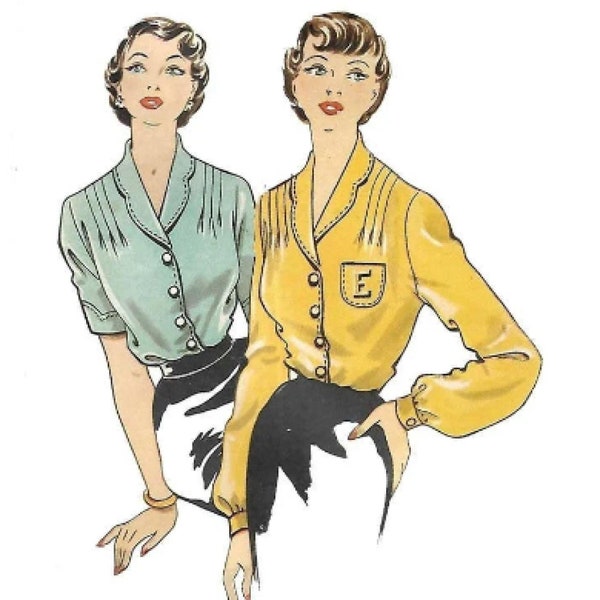 PDF -Patrón de costura vintage de los años 50: bonita blusa superior - Busto (91,4 cm) - Impresión instantánea en casa