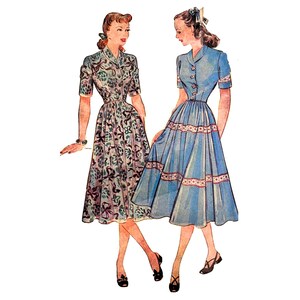 PDF - Mönster för klänning med figurnära passform från 1940-talet: Byst 91 cm - Ladda ner