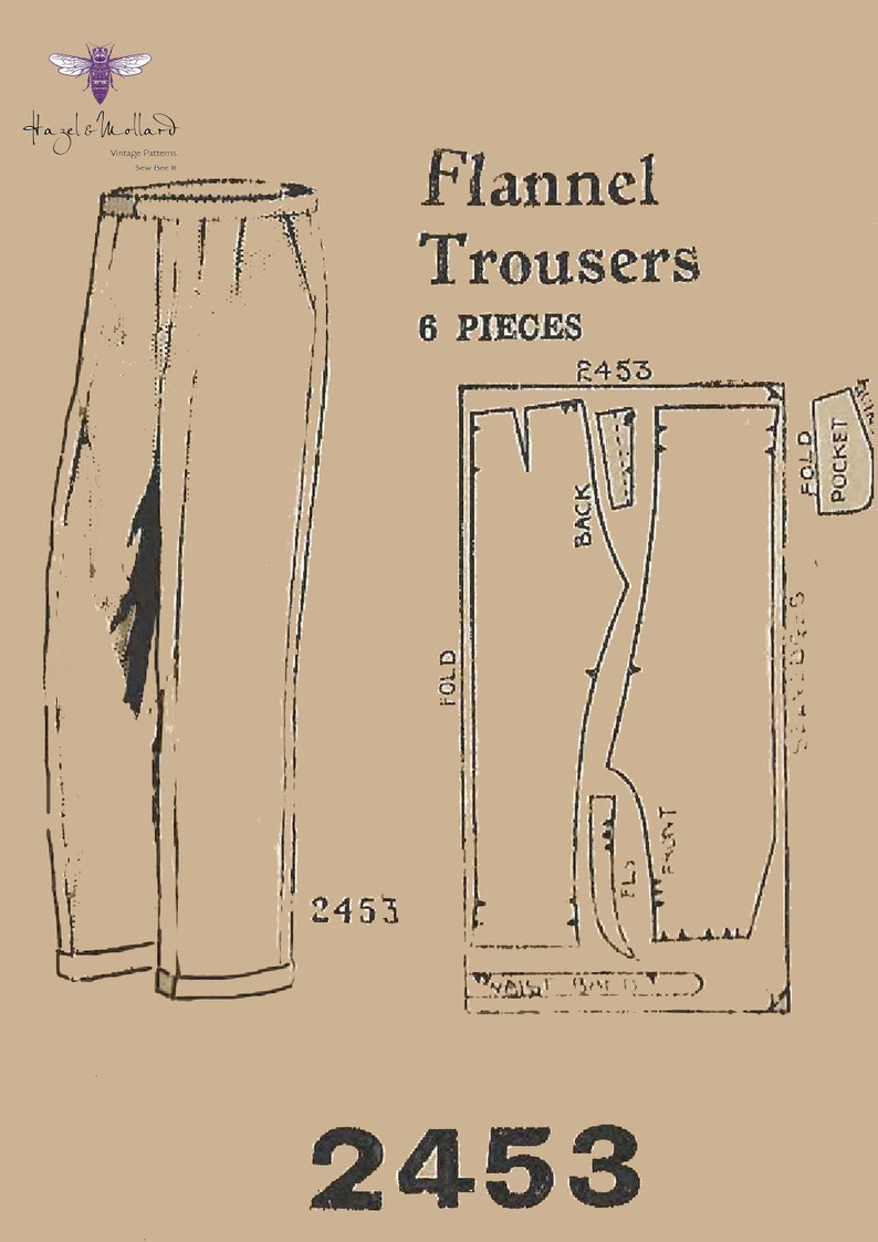 1940s Sewing Patterns – Dresses, Overalls, Lingerie etc Reproduction Vintage 1940s Sewing Pattern Mens Flannel Trousers. Oxford Bags WWII WW2 Waist 32