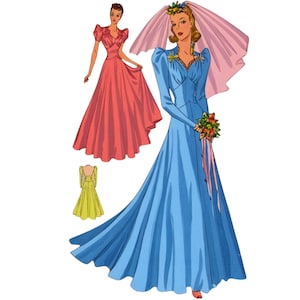 PDF - 1940er Jahre Schnittmuster, Brautkleid oder Abendkleid - Büste: 86 cm - Download