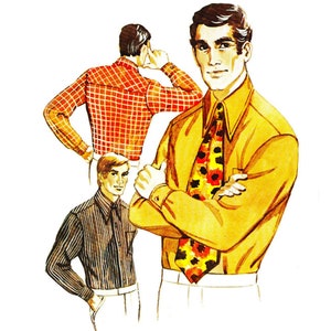 PDF - Vintage 1970s Sewing Pattern, Men’s Shirt and Kipper Tie -  40 – 46” (101.6 – 116.9cm) - Download