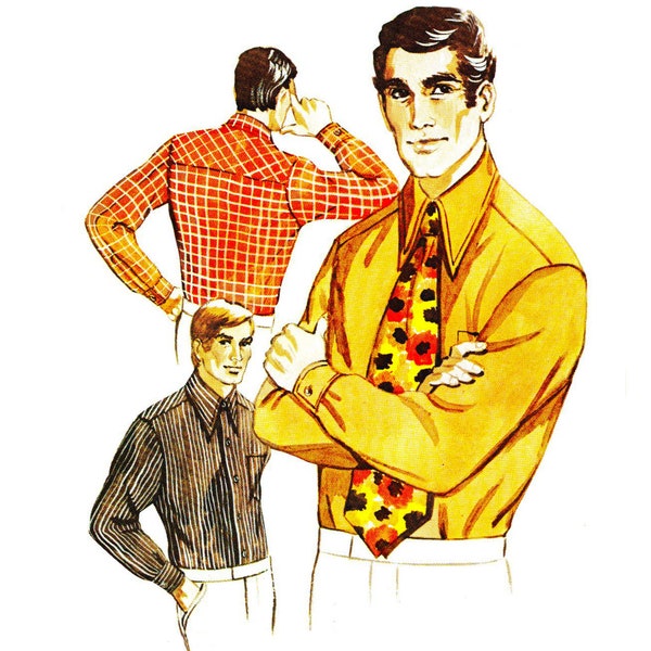 PDF - Vintage 1970s Sewing Pattern, Men’s Shirt and Kipper Tie -  40 – 46” (101.6 – 116.9cm) - Download