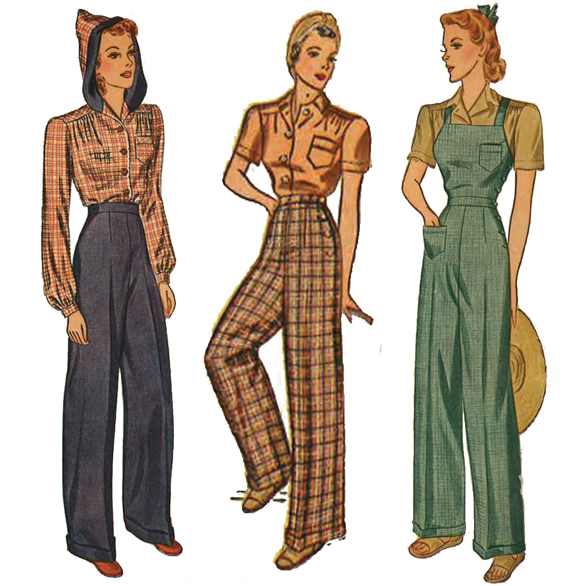 E-Pattern- WWII Homefront- 1940s Overalls, Playsuit, & Trousers