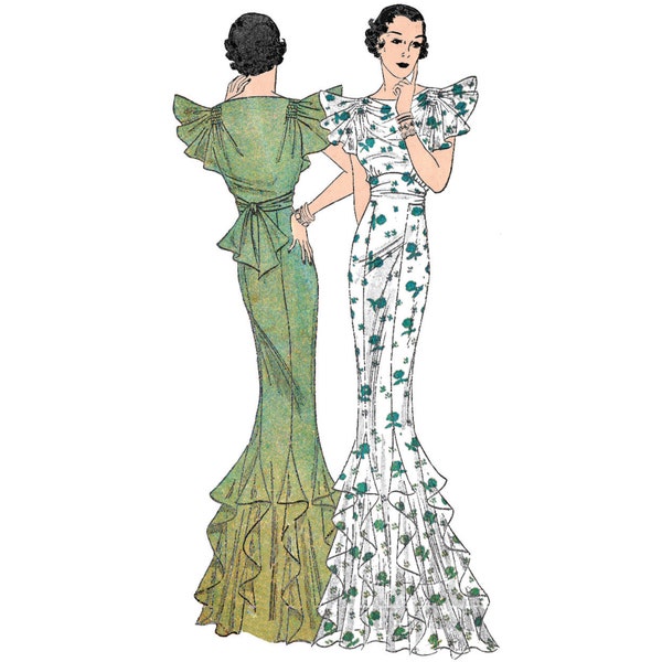 PDF - 1930s Sewing Pattern – Long Evening Dress - Bust: 36” (91.5cm) - Download