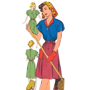 PDF - 1940s Overalls Sewing Pattern: Coverall, Mrs. Mop Style, Bust 32" (86cm) - Download