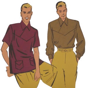 PDF - Vintage 1950's Sewing Pattern:  Men's Shirt with Front Detailing - Chest 38" (97cm) - 40" (102cm) - Download