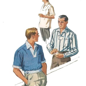 1950s Men's Sports Shirt Sewing Pattern: Chest 38-40"(97cm-102cm) - Download