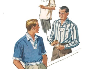 1950s Men's Sports Shirt Sewing Pattern: Chest 38-40"(97cm-102cm) - Download
