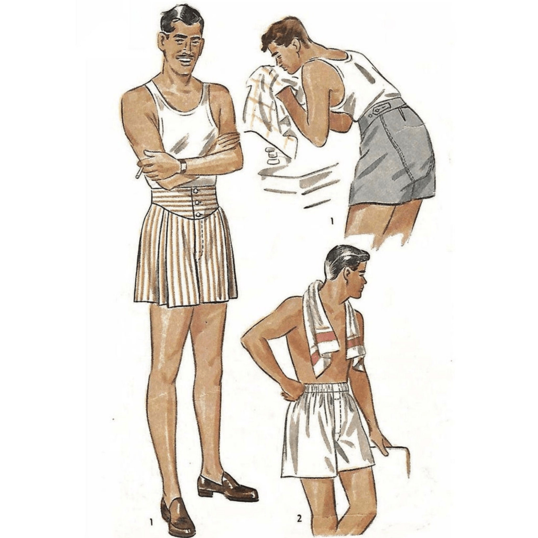 Vintage 1950/'s Sewing Pattern: Men/'s Boxer Shorts Waist 30 PDF - Instantly Print at Home 76.2 cm