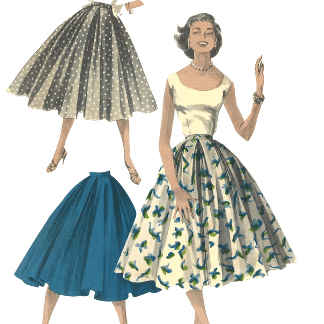PDF 1950's Sewing Pattern Rockabilly Full Circle Skirt Waist 26 66cm ...
