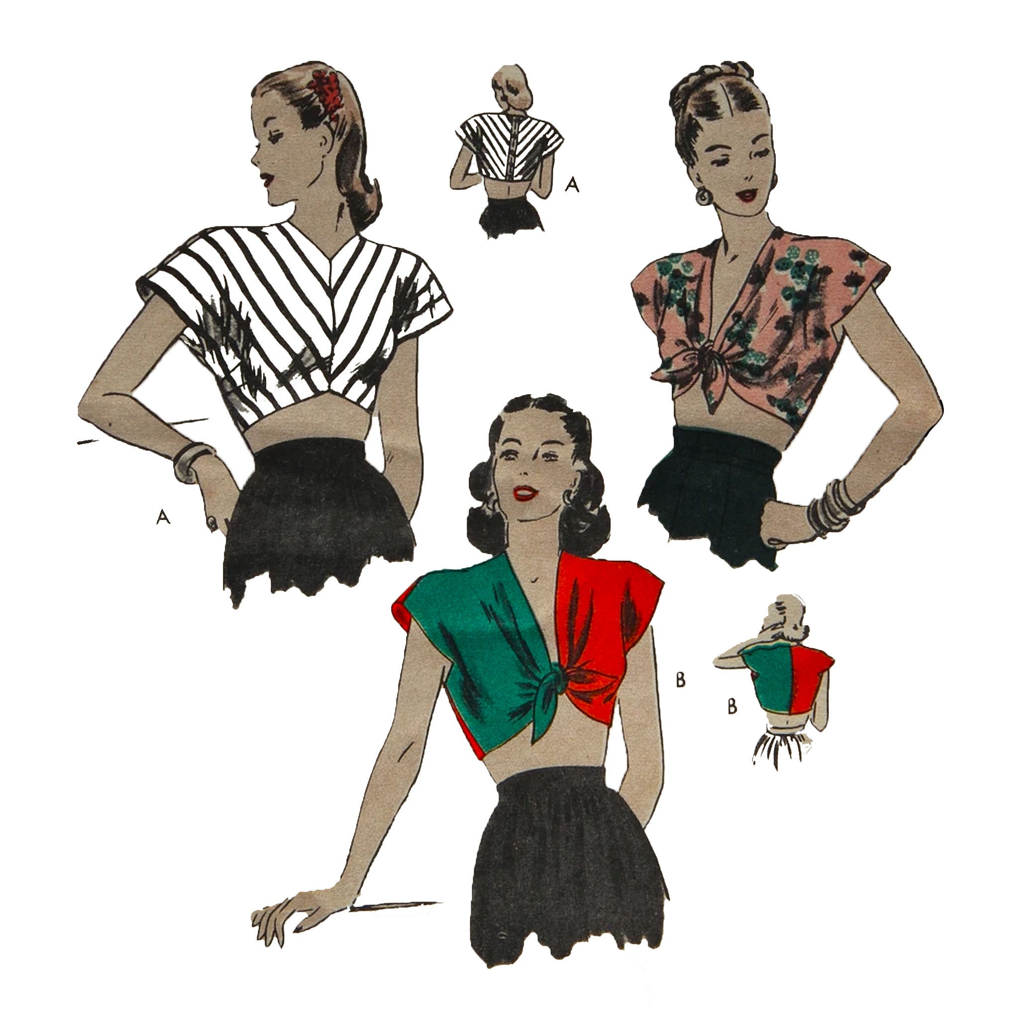 PDF Vintage Sewing Pattern Easy to Make Midriff Tie Tops - Etsy