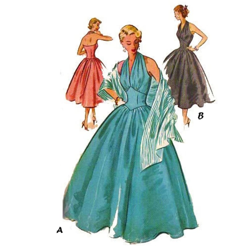 PDF - 1950's Sewing Pattern:  Marilyn Monroe Halter Neck Dress, Ball, Evening  Gown - Bust 34”/ 86.4cm - Instantly Print at Home 