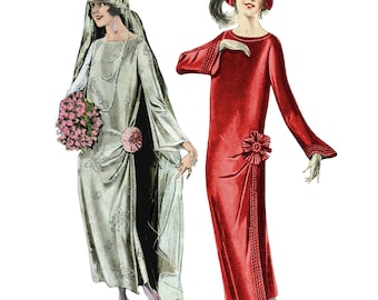 PDF - Vintage 1920s Sewing Pattern, One-piece Dress/Wedding Dress - Bust: 42” (106.7cm) - Download