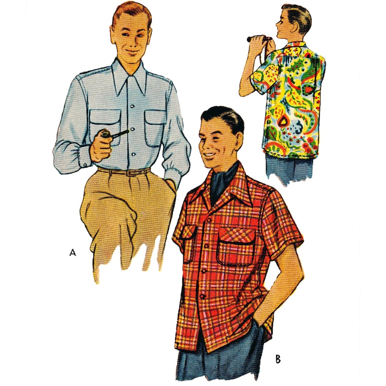 1950s Sewing Patterns | Dresses, Skirts, Tops, Mens     PDF - Vintage 1950s Sewing Pattern Men’s Shirt - Chest: 38” - 40” (96cm-101cm) - Download  AT vintagedancer.com