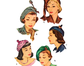 PDF - Cartamodello per berretto anni '40: Elegante cappelliera, 58 cm (23") - Scarica