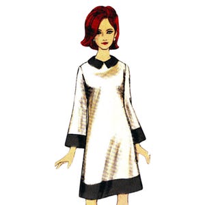 Model wearing easy to make dress made from Vogue 6881 pattern