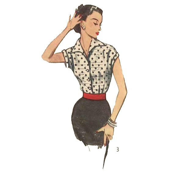 PDF 1950s Sewing Pattern: Stylish Blouse Pin Up, Rockabilly. Blouse Bust 30  76.2cm Instantly Print at Home 
