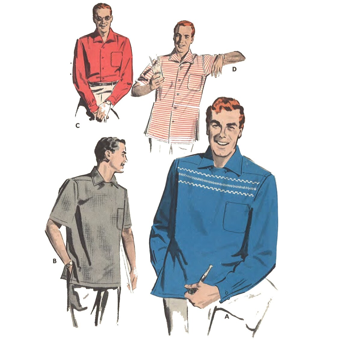 PDF 1950s Sewing Pattern Men's Casual Sports Shirt - Etsy