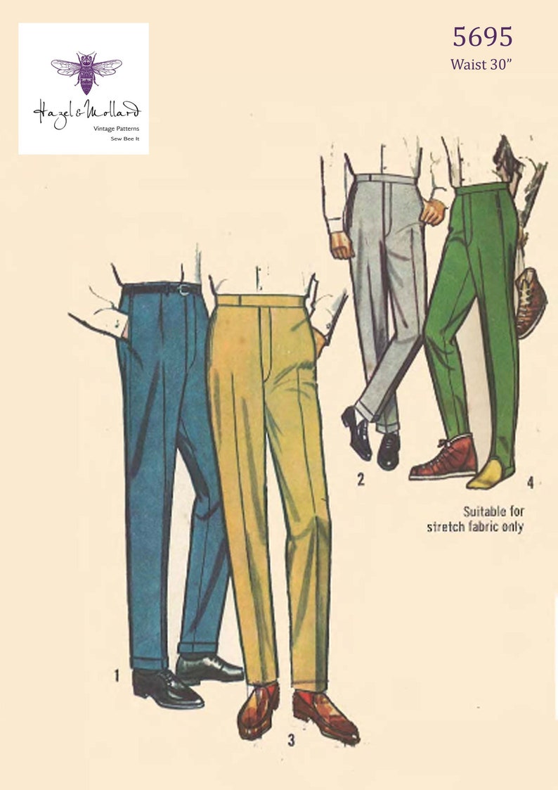 1960s Sewing Patterns | 1970s Sewing Patterns Reproduction Vintage 1960s Sewing Pattern: Mens Trousers Slacks Ski Pants - Waist 30”/76.2cm $29.38 AT vintagedancer.com