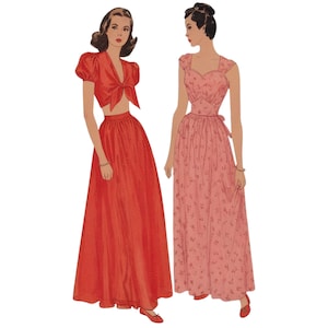 PDF - 1940&#39;s Sewing Pattern: Nightgown & Midriff Tie Lounge Suit - Bust 30” (76.2cm) - Print Instantly at Home