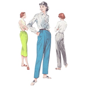 PDF - 1950's Pattern,  Pedal Pusher Trousers, Cigarette Pants - Waist 30" (76.2cm)  - Download