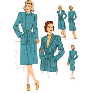 Vintage 1940's Sewing Pattern: Style Coat Jacket Mac Trench Coat - Bust 32”/ 81.3cm