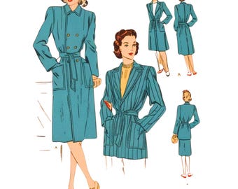 Vintage 1940's Sewing Pattern: Style Coat Jacket Mac Trench Coat - Bust 32”/ 81.3cm