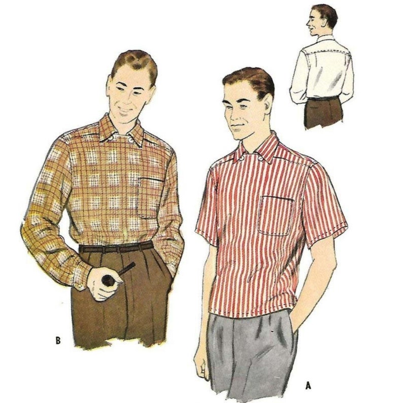 Rockabilly Men’s Clothing     PDF - 1950s Sewing Pattern Mens Sports Shirt - 38-40