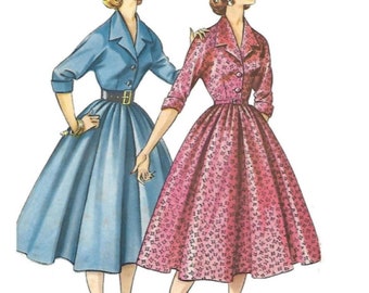 PDF - Reproduction Vintage 1950's Sewing Pattern Shirt Waist Dress - Bust 32" (81.3cm) - Instantly Print at Home