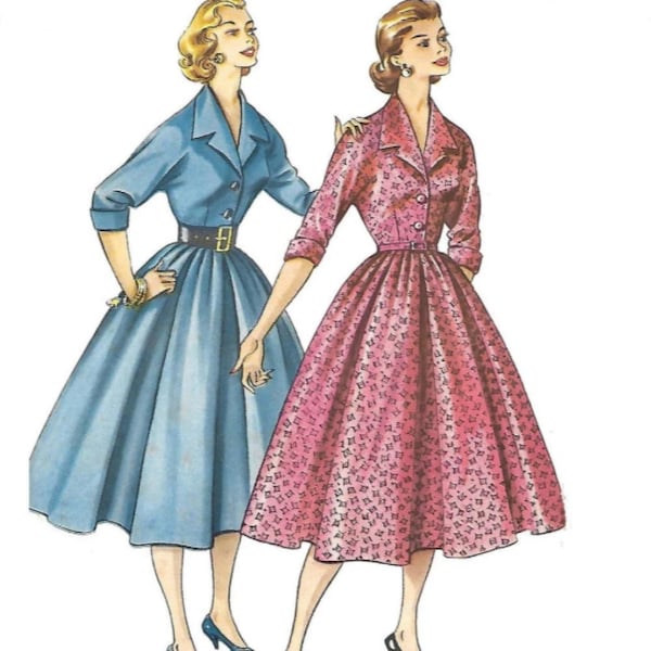 PDF - Reproduction Vintage 1950's Sewing Pattern Shirt Waist Dress - Bust 32" (81.3cm) - Instantly Print at Home