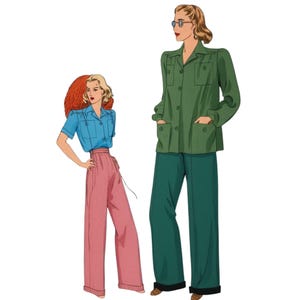 Vintage 1940's Sewing Pattern:  Shirt & Slacks - Bust 34”/ 76cm