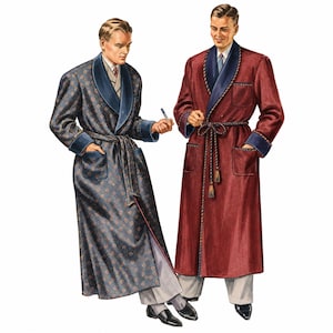 PDF - Patrón de costura de la década de 1940: Bata de cuello chal para hombre, bata, chaqueta de fumar - Pecho 36" (91,5 cm)