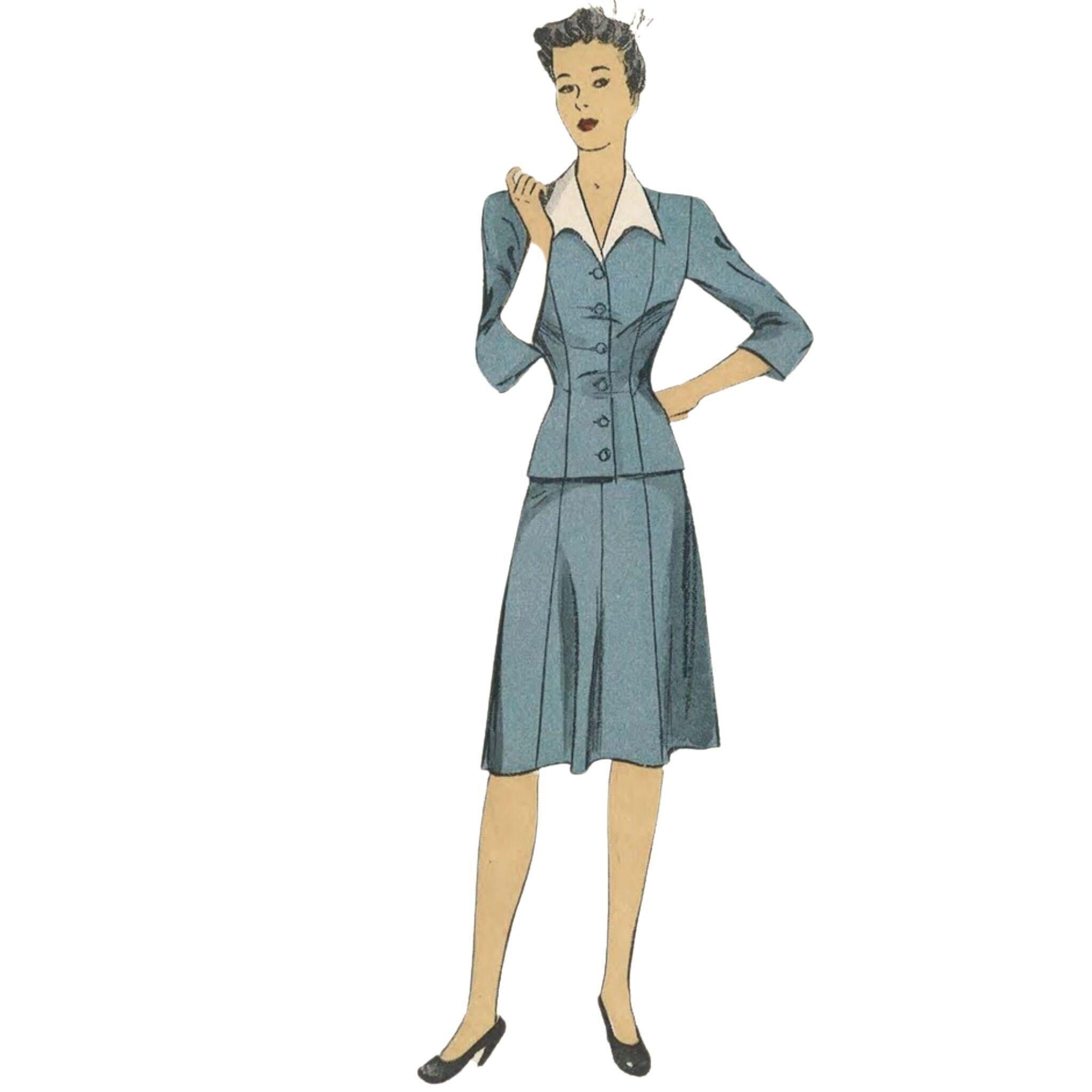 - Instantly Print at Home PDF 102cm Bust 40\u201d Vintage 1940's Sewing Pattern: Two-Piece Dress Suit