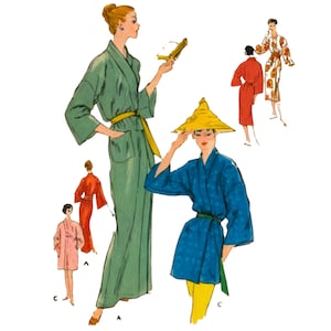 Vintage 1950s Sewing Pattern: Oriental Wraparound Bathrobe, Dressing Gown, Kimono - Bust 34-36” (86.4-91.5cm)