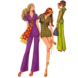PDF - Vintage 1970s Pattern – Shorts or Bell-Bottom Pants & Tunic - Bust: 34” (86.4cm) - Download
