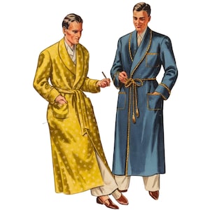 Vintage jaren 40 naaipatroon: kamerjas heren sjaalkraag, kamerjas, smokingjasje - meerdere maten
